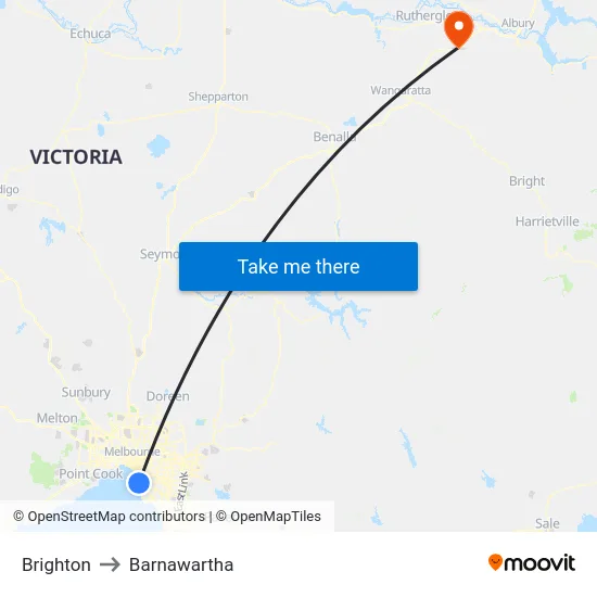 Brighton to Barnawartha map