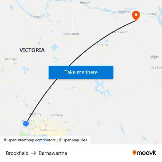 Brookfield to Barnawartha map