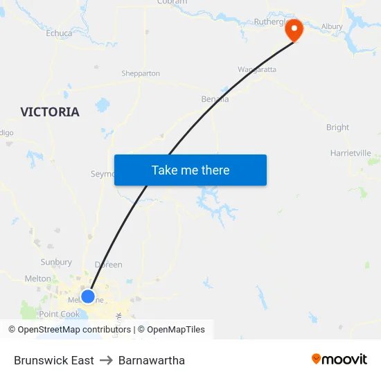 Brunswick East to Barnawartha map