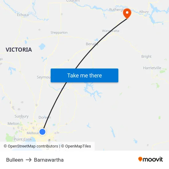 Bulleen to Barnawartha map