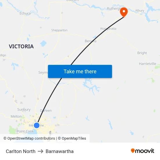 Carlton North to Barnawartha map