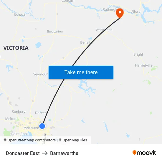 Doncaster East to Barnawartha map