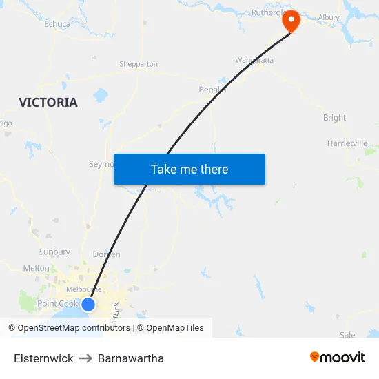 Elsternwick to Barnawartha map