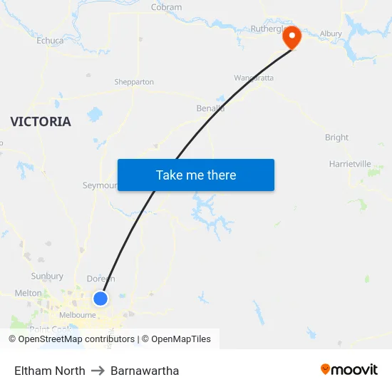 Eltham North to Barnawartha map