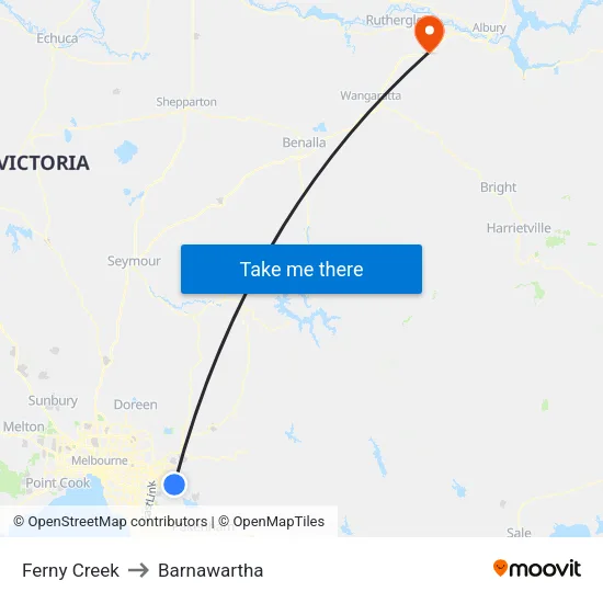 Ferny Creek to Barnawartha map