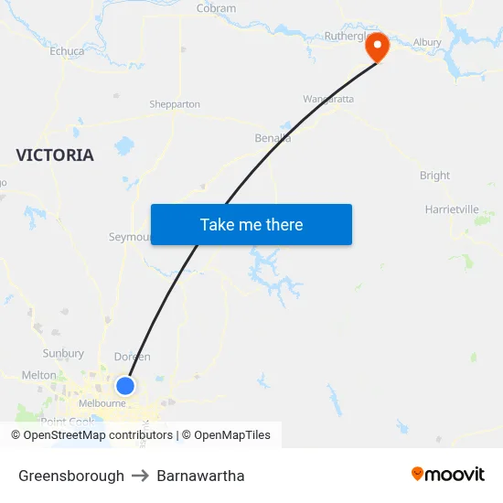 Greensborough to Barnawartha map