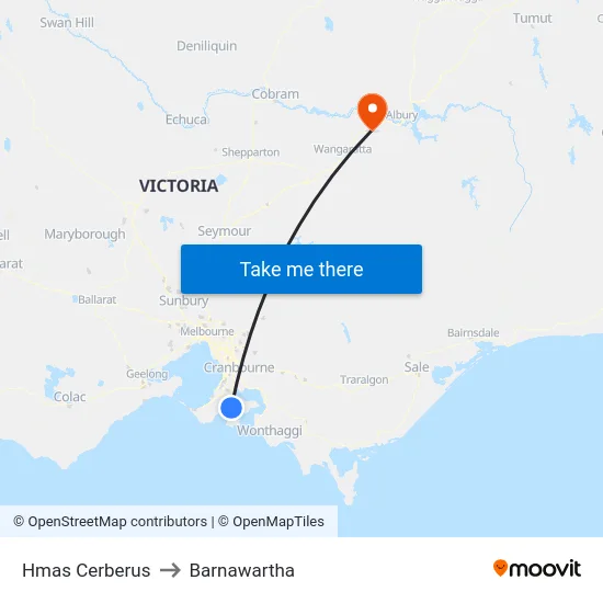 Hmas Cerberus to Barnawartha map