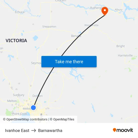 Ivanhoe East to Barnawartha map