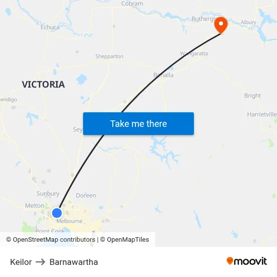 Keilor to Barnawartha map