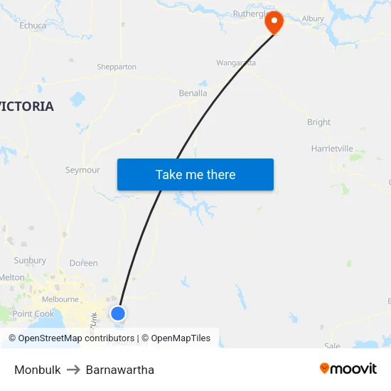 Monbulk to Barnawartha map