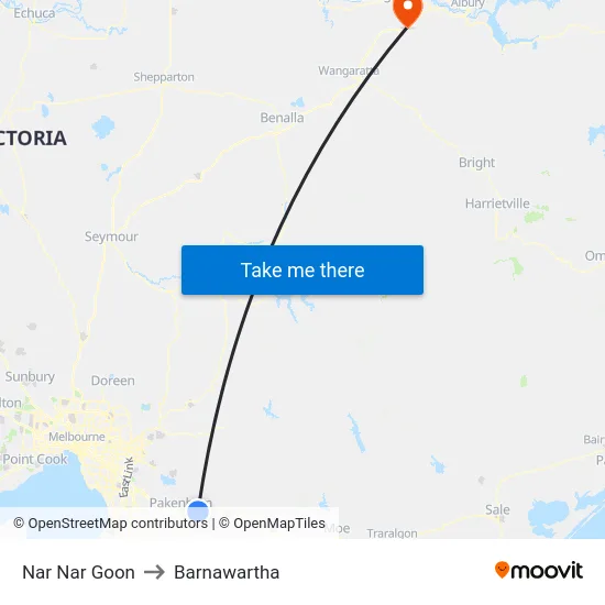 Nar Nar Goon to Barnawartha map