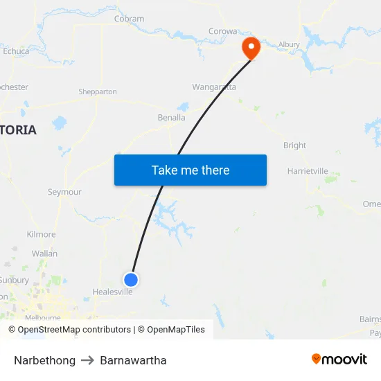 Narbethong to Barnawartha map