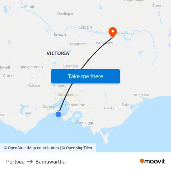 Portsea to Barnawartha map