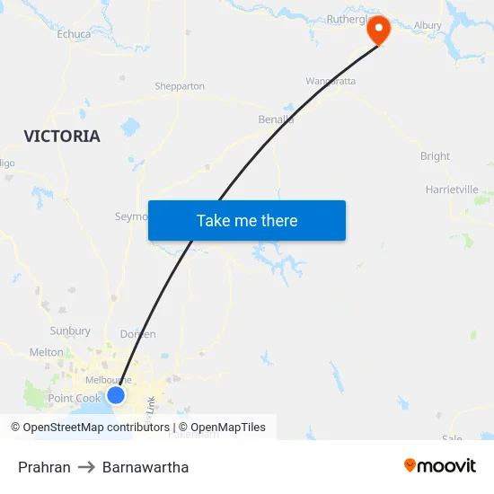Prahran to Barnawartha map