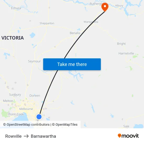 Rowville to Barnawartha map