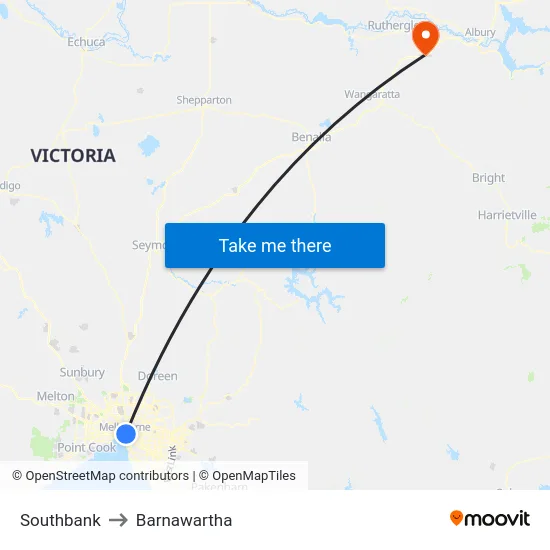 Southbank to Barnawartha map