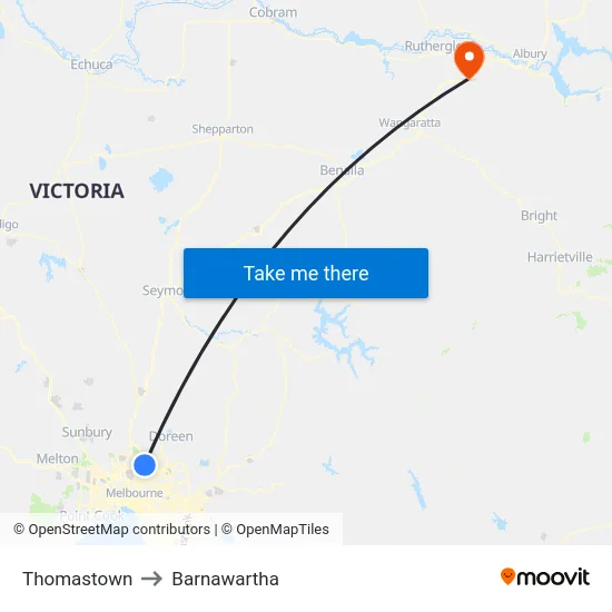 Thomastown to Barnawartha map