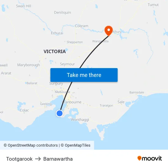 Tootgarook to Barnawartha map