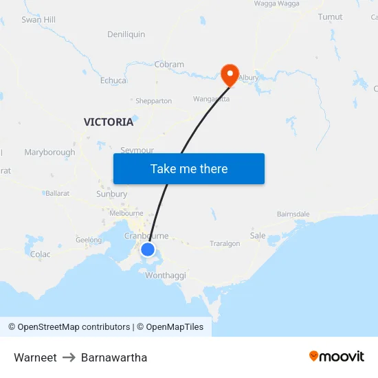 Warneet to Barnawartha map