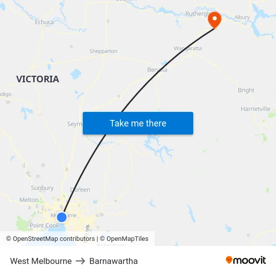West Melbourne to Barnawartha map