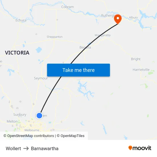 Wollert to Barnawartha map