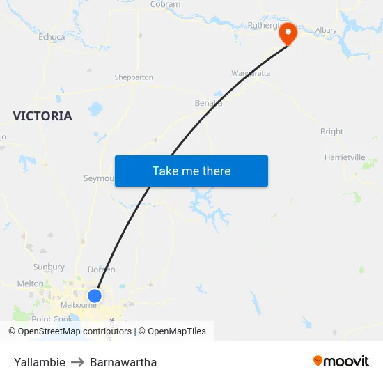 Yallambie to Barnawartha map