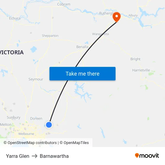 Yarra Glen to Barnawartha map