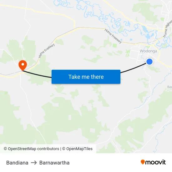 Bandiana to Barnawartha map