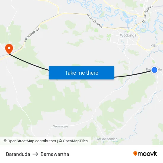 Baranduda to Barnawartha map