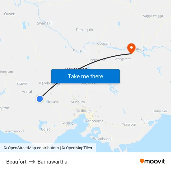 Beaufort to Barnawartha map