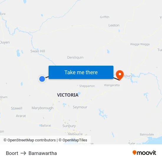 Boort to Barnawartha map