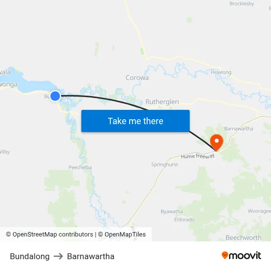 Bundalong to Barnawartha map