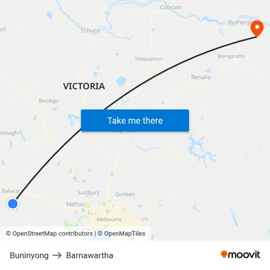 Buninyong to Barnawartha map