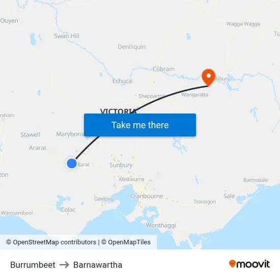 Burrumbeet to Barnawartha map