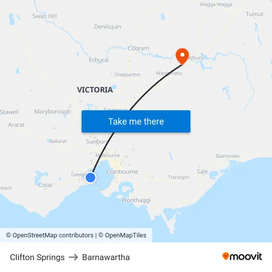 Clifton Springs to Barnawartha map