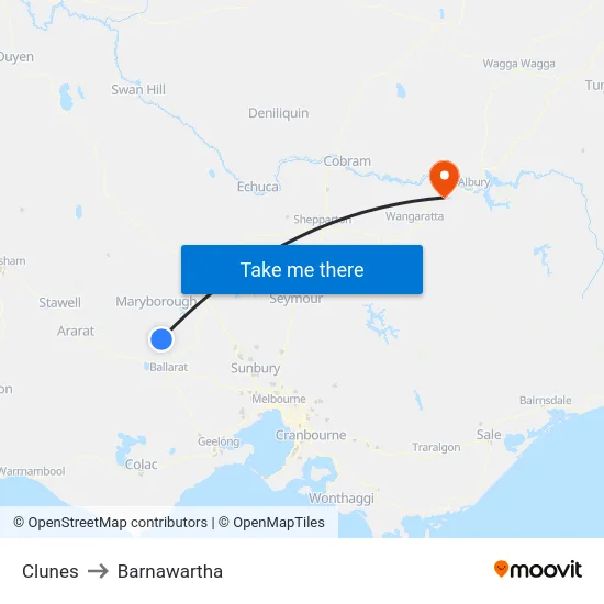 Clunes to Barnawartha map