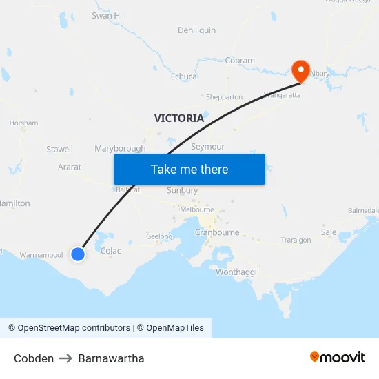 Cobden to Barnawartha map