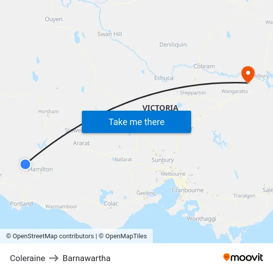 Coleraine to Barnawartha map