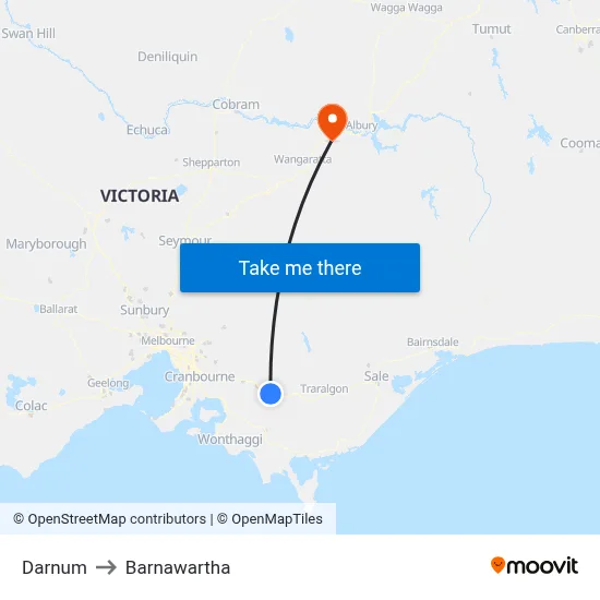 Darnum to Barnawartha map