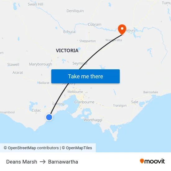 Deans Marsh to Barnawartha map