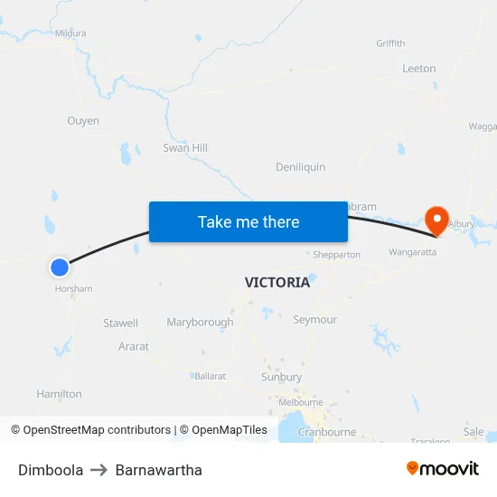 Dimboola to Barnawartha map