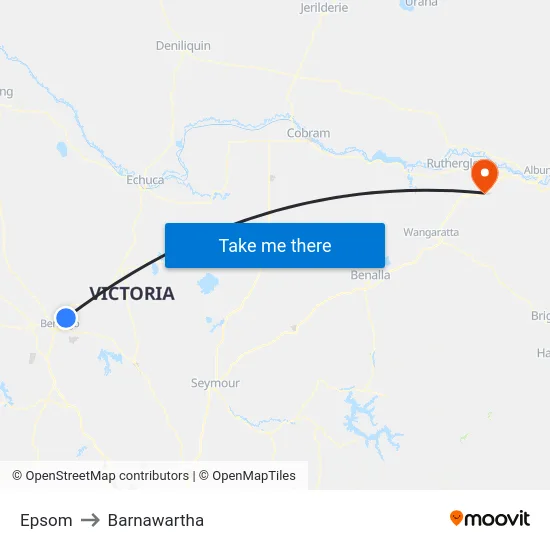 Epsom to Barnawartha map