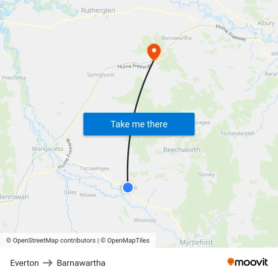 Everton to Barnawartha map