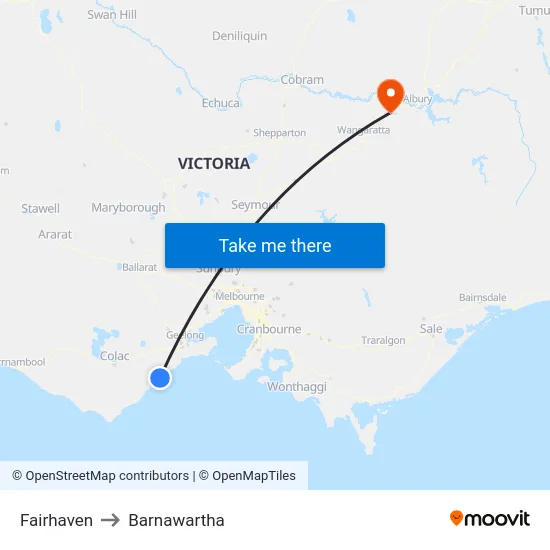 Fairhaven to Barnawartha map