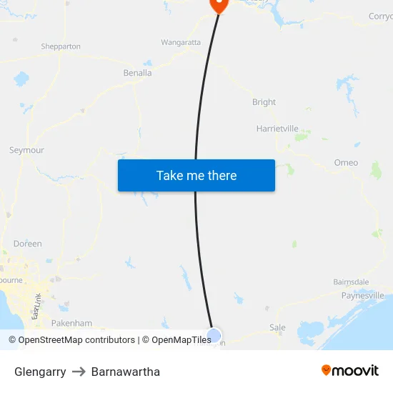 Glengarry to Barnawartha map