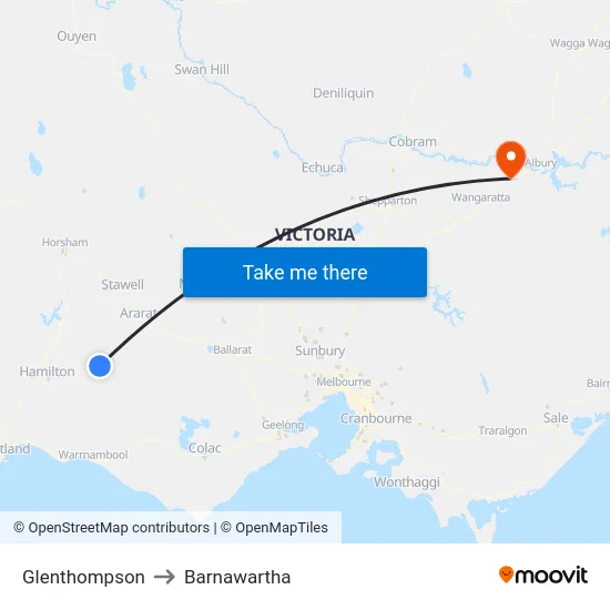 Glenthompson to Barnawartha map