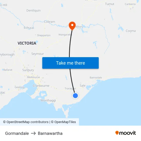 Gormandale to Barnawartha map