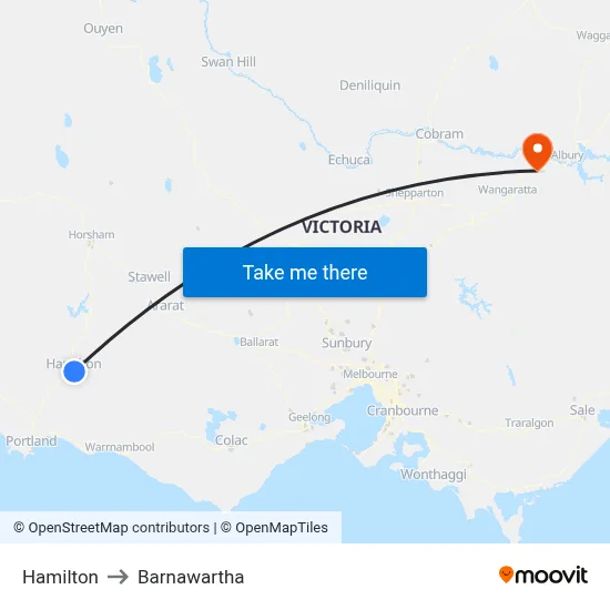Hamilton to Barnawartha map