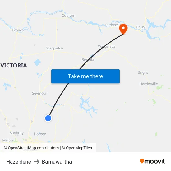 Hazeldene to Barnawartha map
