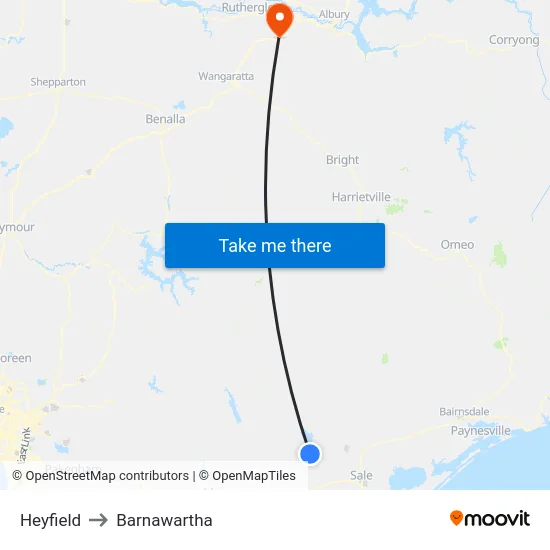 Heyfield to Barnawartha map